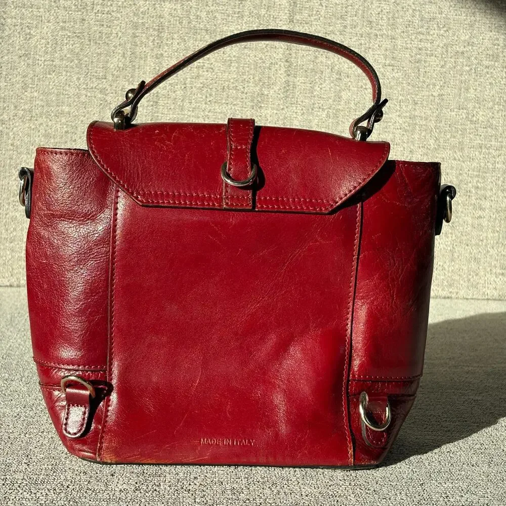 Structured Red Leather Top-Handle Shoulder Bag